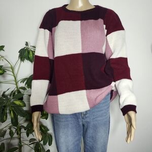 SEALED WITH‎ A KISS Vintage Colorblock Crewneck Pullover Knit Sweater Medium
